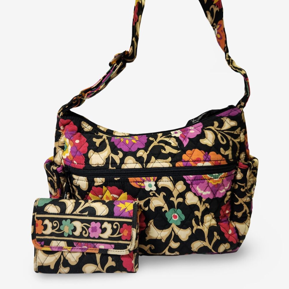 Vera Bradley SUZANI On The Go Shoulder Bag & Euro Wallet Quilted Purse Handbag